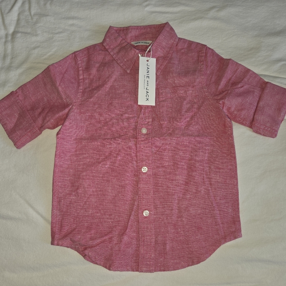 Janie and Jack Red/Pink Boy's Button-Down Shirt